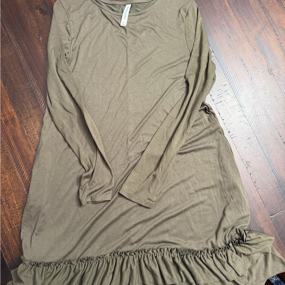 Zenana Outfitters Green Khaki Long Sleeve Dress